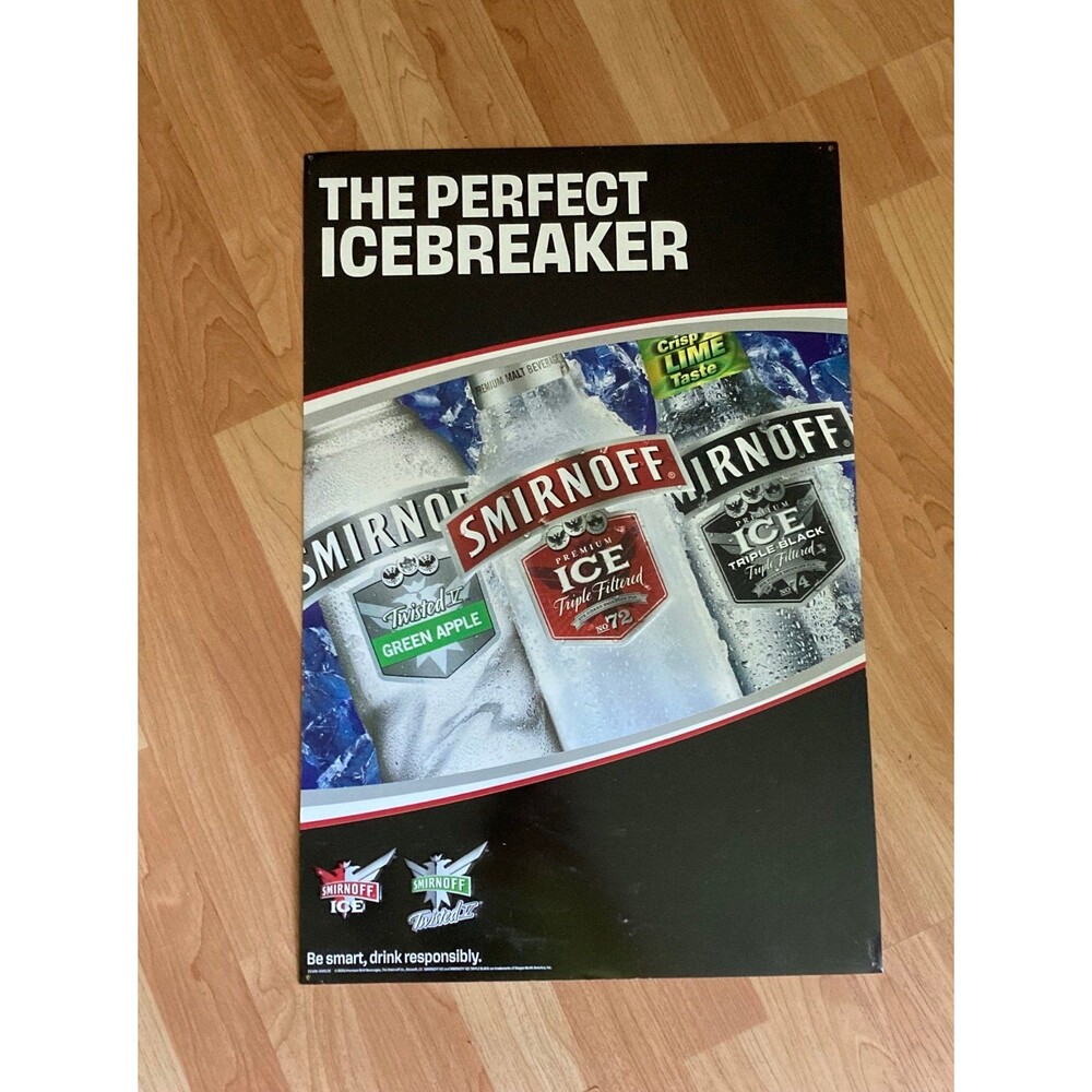 Smirnoff Ice Metal Advertising Sign  24” x 17” Bar Pub Lounge Man Cave l